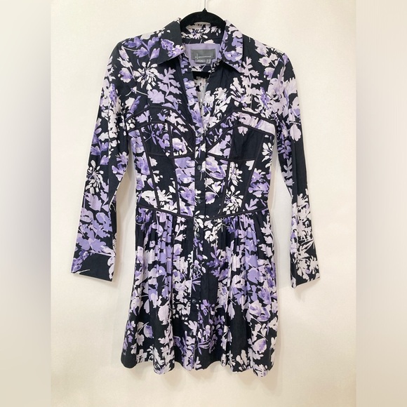 Anthropologie Corset Shirt Dress Womens NWT Size 4 Petite Purple Floral Pockets - Picture 2 of 10